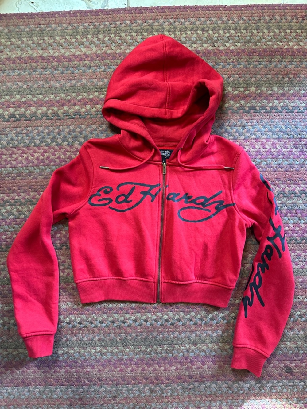 ED BY ED HARDY RED FULL ZIP CROP HOODIE